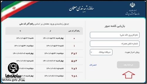 نحوه بازیابی رمز در سامانه رتبه بندی معلمان